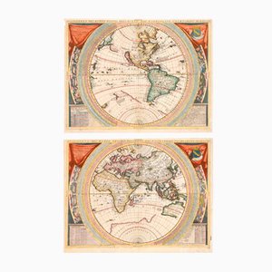 Antique 17th Century World Maps in the style of Coronelli, Set of 2