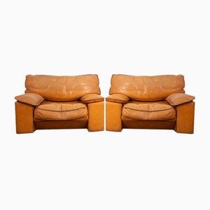 Vintage Armchairs in Beige Leather by Ferruccio Brunati, Set of 2