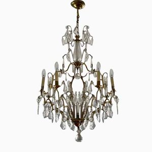 9-Light Chandelier in Bronze and Cut Crystal, Early 20th Century