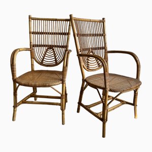 Set of Bamboo Dining Chairs attributed to Adrien Audoux & Frida Minet, 1950s