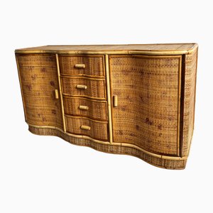 Mid-Century Bamboo and Cane Wavy Sideboard
