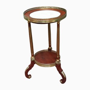 Round Wood and Marble Side Table, France