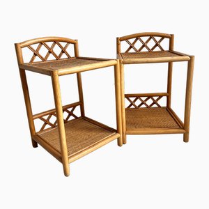 Italian Bamboo & Rattan Bedside Tables with Detailing, 1970s, Set of 2