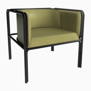 Collector Az1 Armchair Green Leather and Black Metal by Francesco Zonca