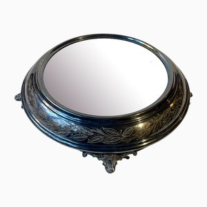 French Vanity Plateaux Mirror Tray in Engraved Silver Plate, 1920s