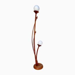 Lámpara de pie de dos luces de pino de Domus con forma de planta, años 70