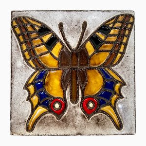 Keramik Wandpaneel mit Schmetterlingsmotiv von Gerhard Schucht, Worpswede, Deutschland, 1960er