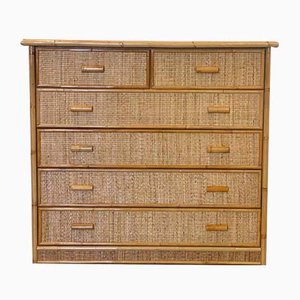 Wicker and Bamboo Chest of Drawers, 1980s