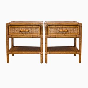 Wicker and Bamboo Bedside Tables, 1970s, Set of 2