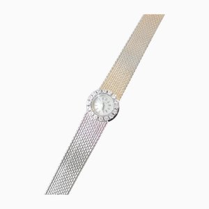 Art Deco Minimalist Swiss Watch White Gold Diamonds Women Wrist Watch, 1950s