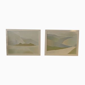 A. Spruit, Composición de paisaje moderno, años 80, Pinturas al óleo sobre lienzo, Enmarcado, Juego de 2