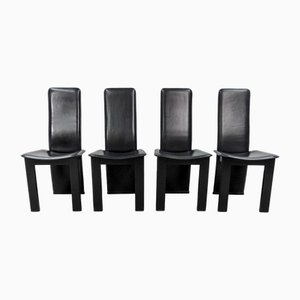 Vintage Cidue Black Sadle Leather High Back Dining Chairs. Italy, 1970s, Set of 4