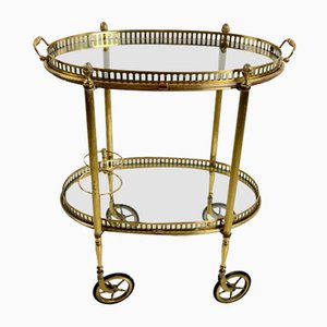 Mid-Century Bar Cart with Brass and Glass Tops and Removable Tray in the style of Paolo Buffa, 1950s