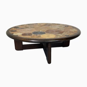 Round Ceramic and Oak Coffee Table by Tue Poulsen for Haslev Møbelsnedkeri, Denmark, 1963