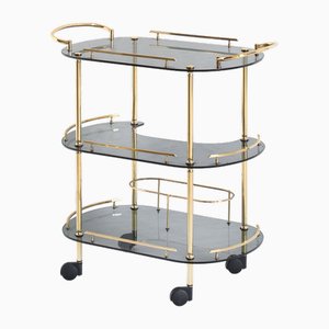 Vintage Drinks Cart in Gold Metal and Smoked Glass, France, 1960s