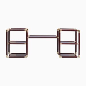 Large Italian Brass and Burgundy Lacquered Wood Console by Tommaso Barbi, 1970s