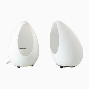 Modernist Italian Opaline White Glass Egg Bed Lamps by Lumen Center for Lumen Milano, 1990s, Set of 2