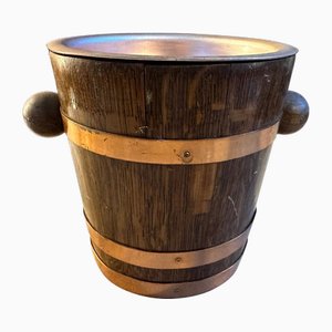 Mid-Century Modern French Oak and Copper Ice Bucket, 1950s