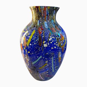 Moderne Vase aus blauem Muranoglas mit Murrine Einsätzen im Stil von Dino Martens, 1980er
