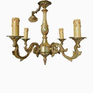 Louis XV Bronze Chandelier with Silk Lampshade, 1950s