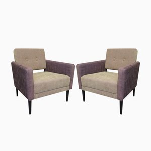 Fauteuils en Velours Vert et Violet, Italie, 1950s, Set de 2