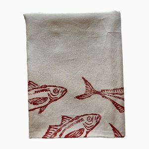 Carapau - Pure Linen Tablecloth Printed with a Fast Moving School of Horse Mackerels
