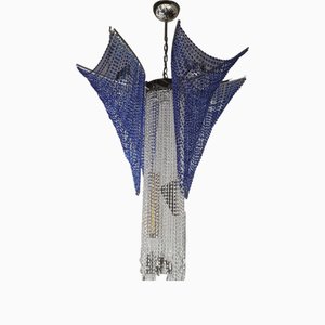 Large Cobalt Blue and Clear Crystal Beaded Chandelier