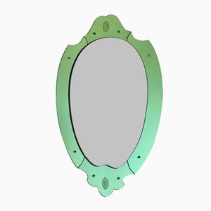 Shaped Mirror in Green Glass from Cristal Art, 1960s