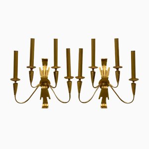 Golden Brass Wall Sconces by Sciolari, 1970s, Set of 2
