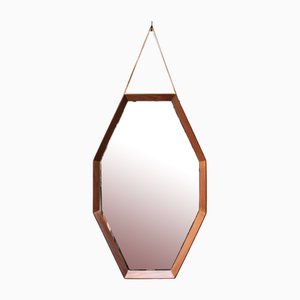 Octagonal Wall Mirror in Wood and Leather, 1950s