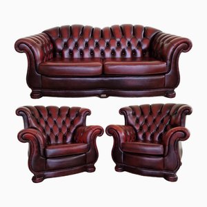 Vintage English Dellbrook Chesterfield Set in Leather, 1980s, Set of 3