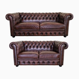 English Chesterfield Club Sofas in Leather, 1970, Set of 2