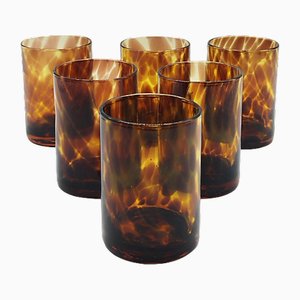 Amber Tortoise Shell Drinking Glasses by Barovier & Toso, Italy, 1970s, Set of 6