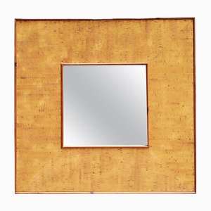 Modern Square Cork Wall Mirror, Italy, 1970s