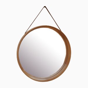 Specchio rotondo in legno di quercia, anni '60