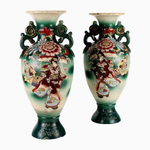 Jarrones antiguos de cerámica, Japón, de principios del siglo XX. Juego de 2