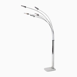 Vintage Chrome 5 Arms Floor Lamp on Marble Base, Italy, 1970s