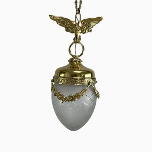 Art Nouveau Hanging Lamp Bronze with Eagle and Teardrop Shape, 1900s