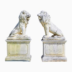 Mid-Century Carved Stone Lion Statues, 1970s, Set of 2