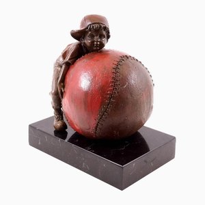 Bronzeskulptur, die das Kind und die Freude am Baseball darstellt, 20. Jahrhundert