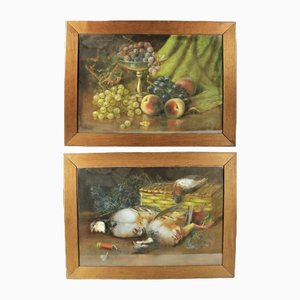 Still Lifes, 19th Century, Pastels on Paper, Framed, Set of 2