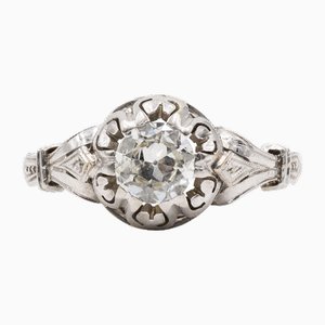 Vintage 18k White Gold Solitaire Ring with Cut Diamond, 1930s