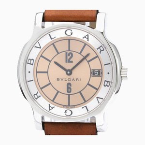 Bvlgaripolished Solotempo Steel Leather Quartz Mens Watch St35s Bf560307