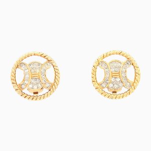 Triomphe Earrings in Gold Metal Rhinestone from Celine, Set of 2