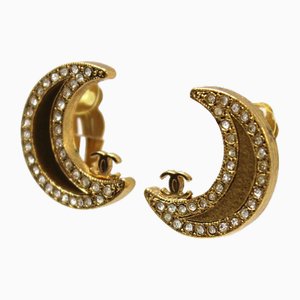 Crescent Moon Motif Coco Mark Earrings in Gold Color from Chanel, Set of 2