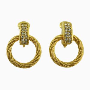 Circle Rhinestone Plated Gold Earrings by Christian Dior, Set of 2