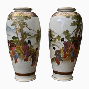 Satsuma Earthenware Vases, Japan, Set of 2