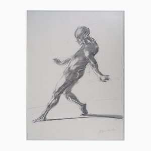 Claude Weisbuch, Estudio del desnudo bailando, Dibujo original al carboncillo