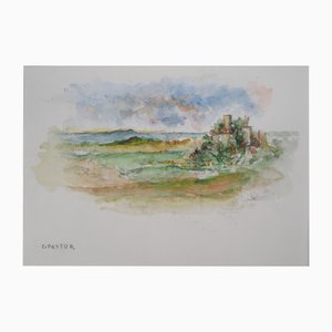 Gilbert Pastor, Fort in the Middle of the Fields, Original Watercolor