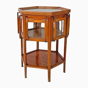 Italian Art Nouveau Wood Glass and Brass Service Table with Doors, 1900s